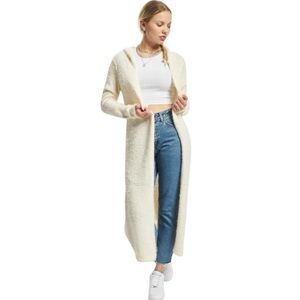 Boutique Cream Longline Fuzzy Hooded Cardigan Sweater Size Small